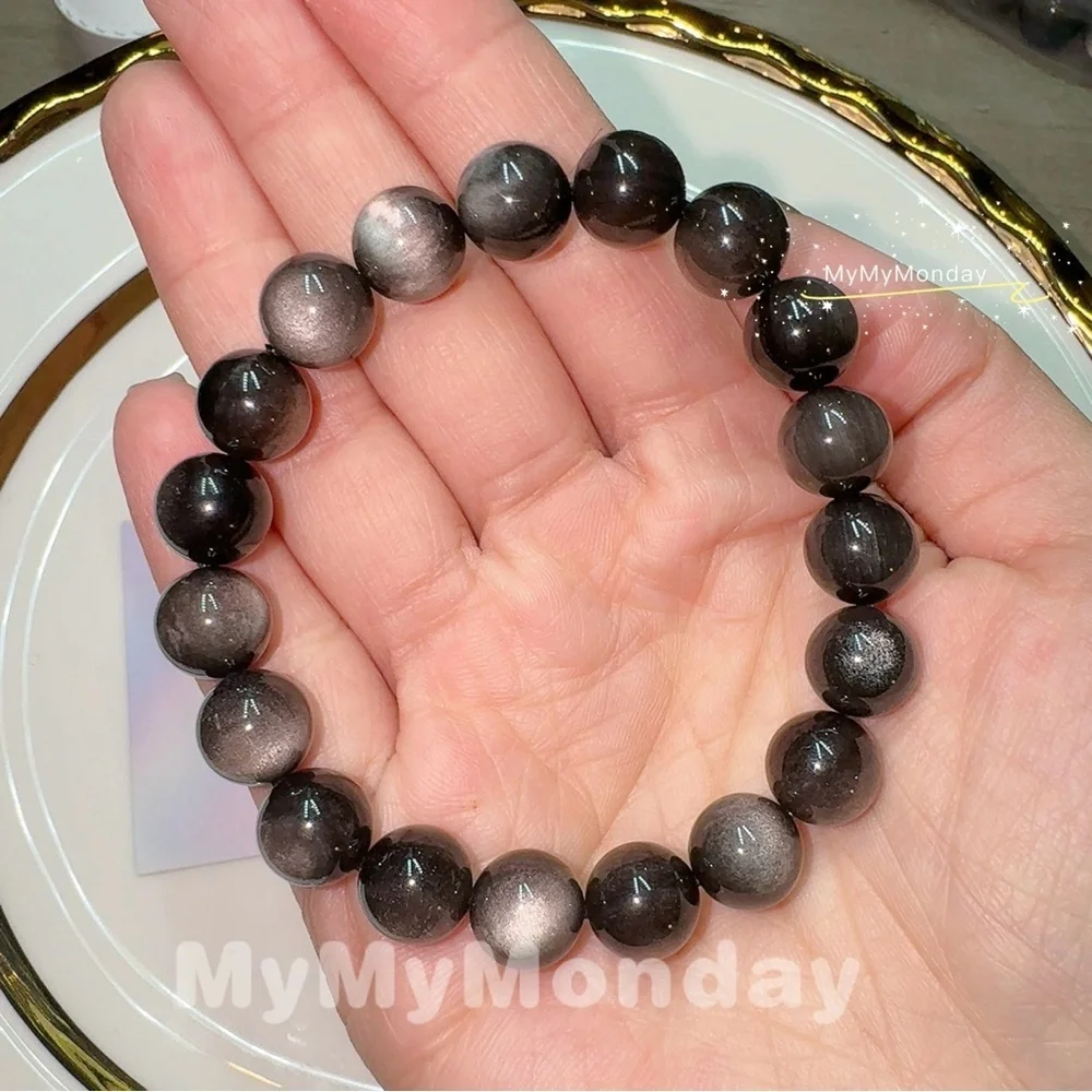 Silver Obsidian Bracelet 10mm